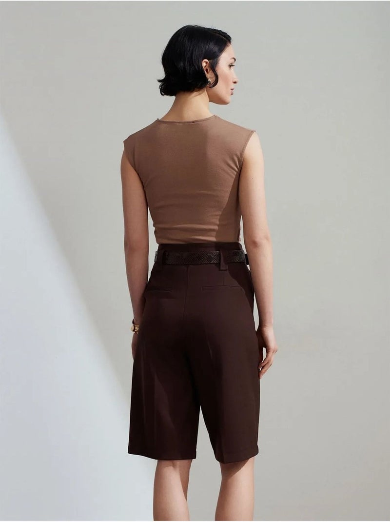 DILVIN Short Tailleur À Taille Haute Et Ceinture Marron chocolat - Kiabi