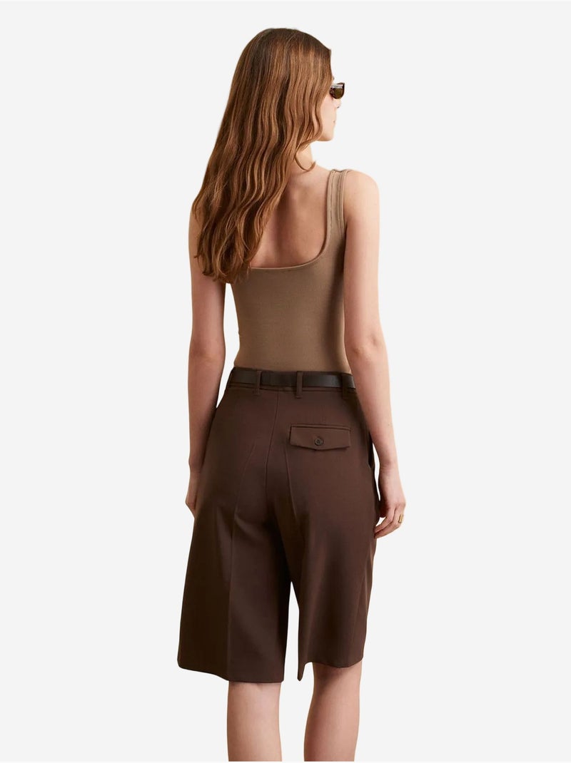 DILVIN Short Tailleur À Taille Haute Et Jambe Large Marron - Kiabi