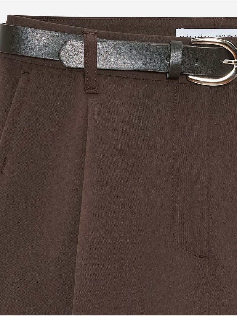 DILVIN Short Tailleur À Taille Haute Et Jambe Large Marron - Kiabi