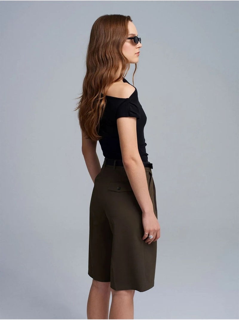 DILVIN Short Tailleur À Taille Haute Et Jambe Large Vert kaki - Kiabi