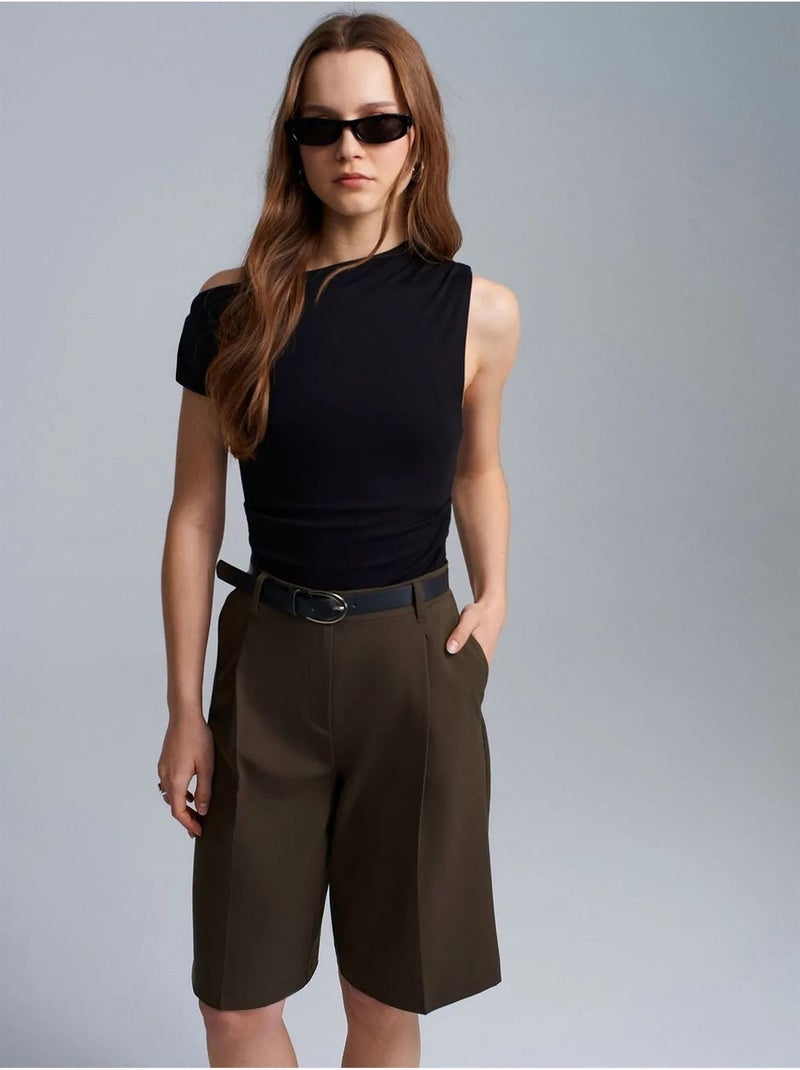 DILVIN Short Tailleur À Taille Haute Et Jambe Large Vert kaki - Kiabi