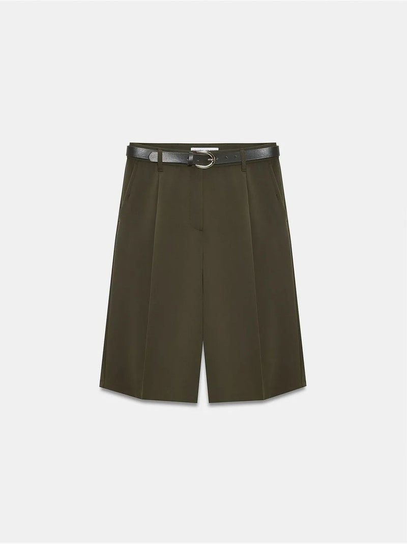 DILVIN Short Tailleur À Taille Haute Et Jambe Large Vert kaki - Kiabi