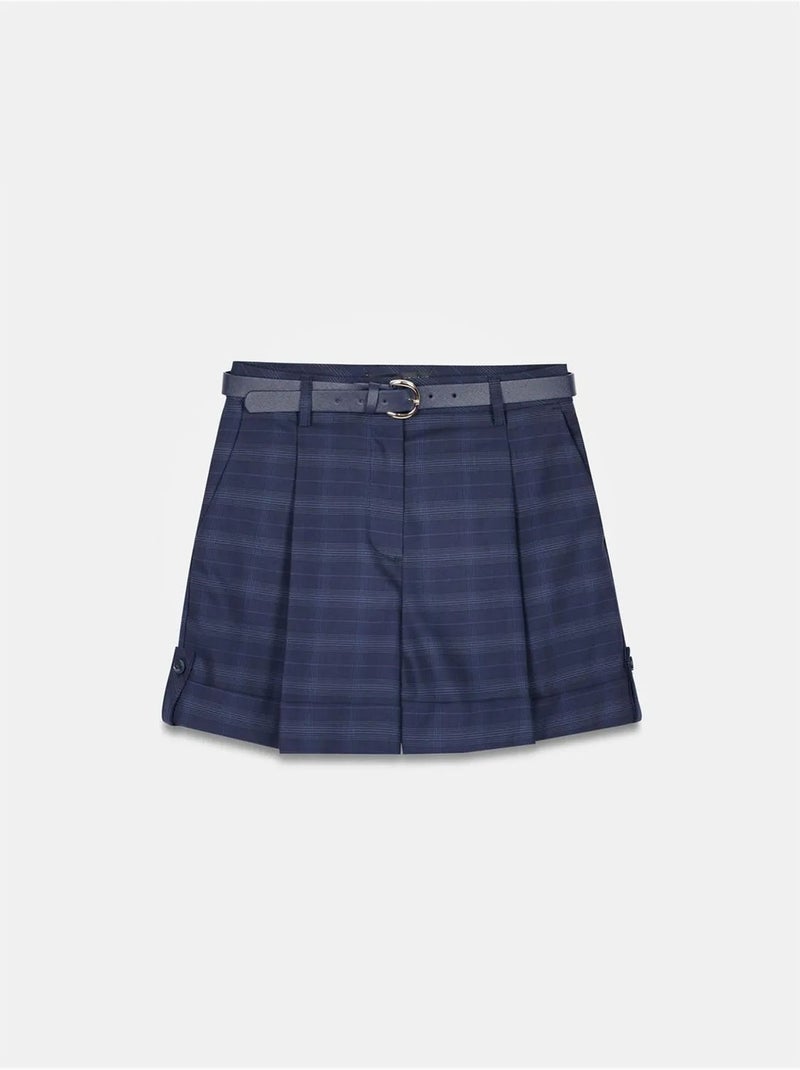DILVIN Short Tailleur En Crêpe À Taille Haute Et Ceinture Bleu marine - Kiabi