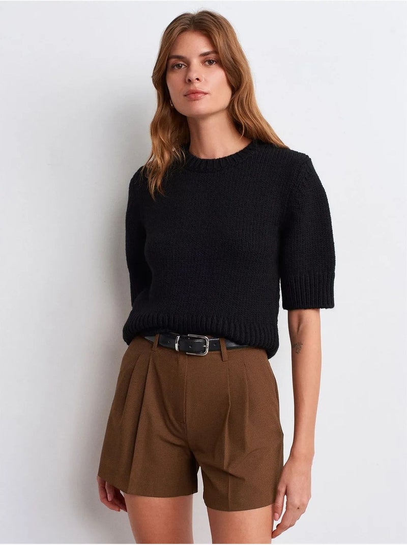 DILVIN Short Tailleur En Crêpe À Taille Haute Marron - Kiabi