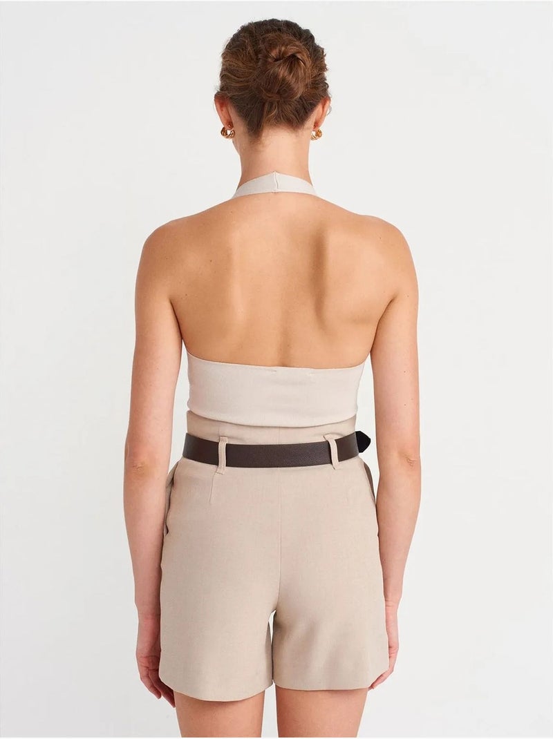 DILVIN Short Tailleur En Crêpe Avec Ceinture Beige - Kiabi