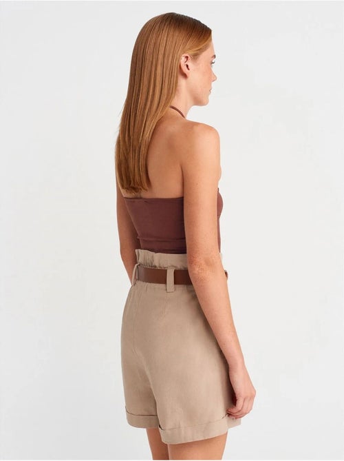 DILVIN Short Tailleur En Mélange De Lin À Taille Haute Et Ceinture - Kiabi