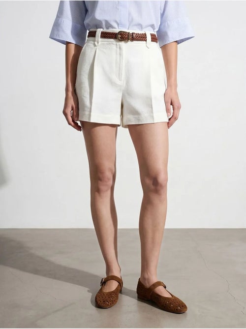 DILVIN Short Tailleur En Popeline De Coton À Taille Haute Et Ceinture - Kiabi DILVIN Short Tailleur En Popeline De Coton À Taille Haute Et Ceinture - Kiabi