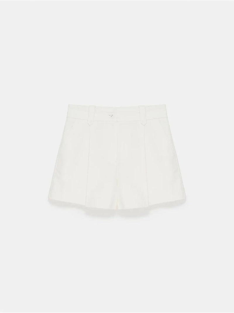 DILVIN Short Tailleur En Popeline De Coton À Taille Haute Et Ceinture Blanc cassé - Kiabi