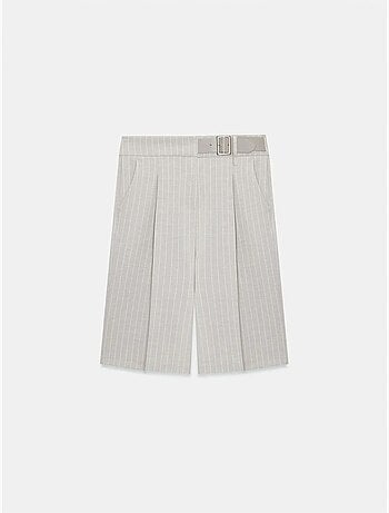 DILVIN Short Tailleur Rayé À Taille Haute Et Ceinture