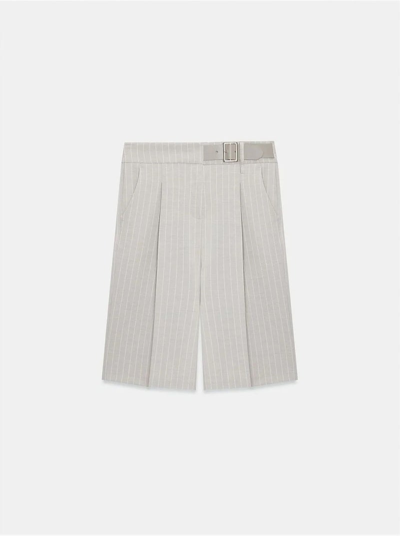 DILVIN Short Tailleur Rayé À Taille Haute Et Ceinture Beige - Kiabi