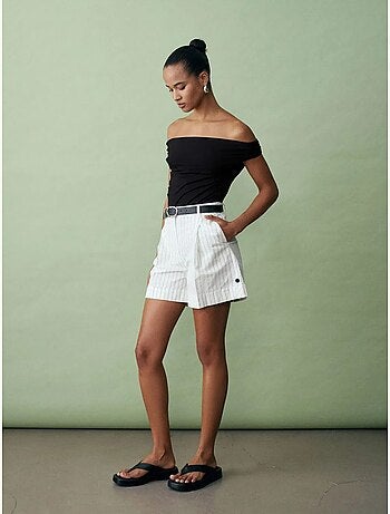 DILVIN Short Tailleur Rayé À Taille Haute Et Ceinture