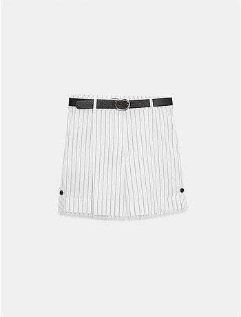 DILVIN Short Tailleur Rayé À Taille Haute Et Ceinture