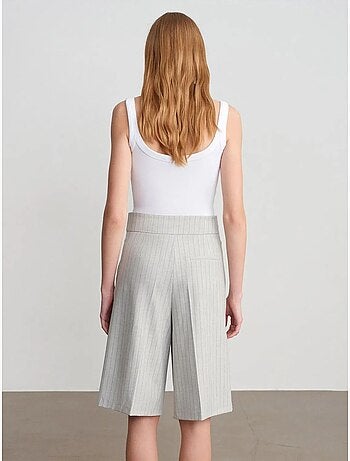 DILVIN Short Tailleur Rayé À Taille Haute Et Ceinture
