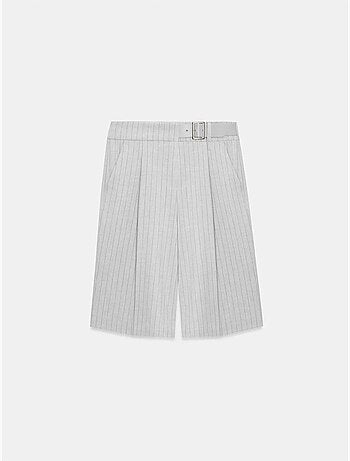 DILVIN Short Tailleur Rayé À Taille Haute Et Ceinture