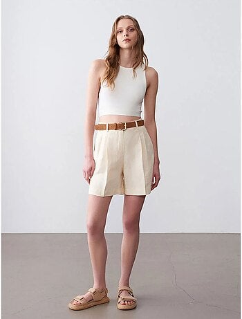 DILVIN Short Tailleur Taille Haute À Jambe Large