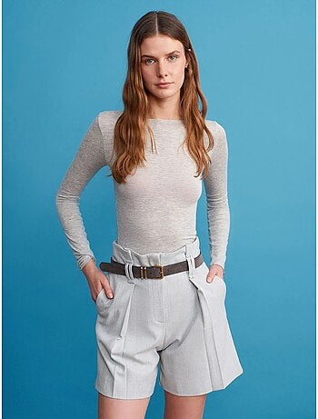 DILVIN Short Tailleur Taille Haute Avec Ceinture