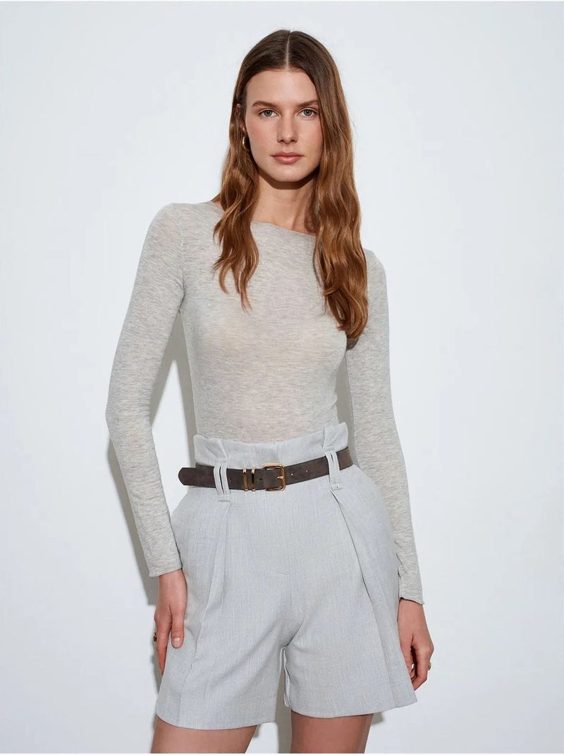 DILVIN Short Tailleur Taille Haute Avec Ceinture Gris clair - Kiabi