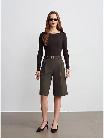 DILVIN Short Tailleur Tissé À Taille Haute Et Ceinture