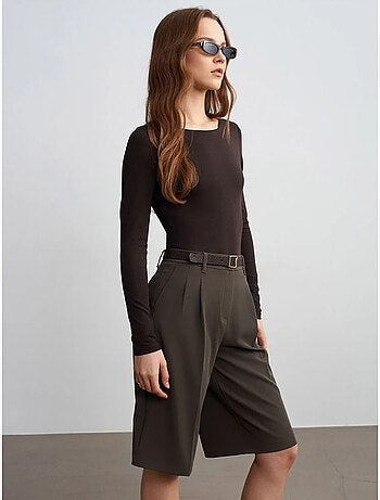 DILVIN Short Tailleur Tissé À Taille Haute Et Ceinture