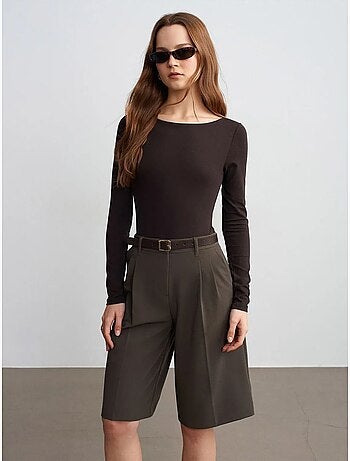 DILVIN Short Tailleur Tissé À Taille Haute Et Ceinture