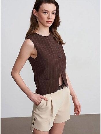 DILVIN Shorts Tailleur En Crêpe À Taille Haute Et Ceinture