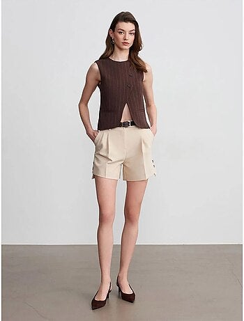 DILVIN Shorts Tailleur En Crêpe À Taille Haute Et Ceinture