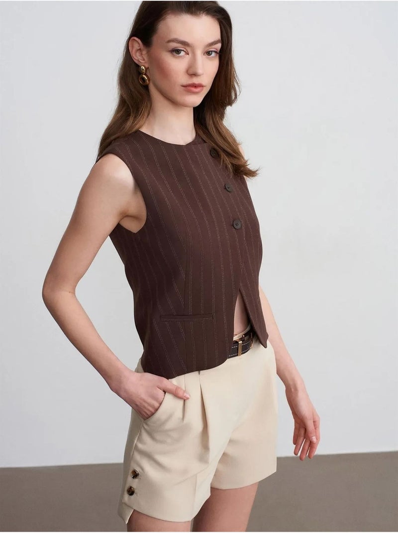 DILVIN Shorts Tailleur En Crêpe À Taille Haute Et Ceinture Sable - Kiabi