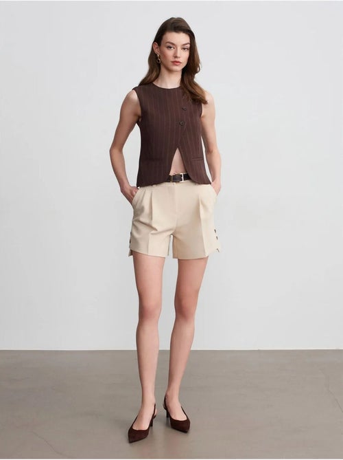 DILVIN Shorts Tailleur En Crêpe À Taille Haute Et Ceinture - Kiabi