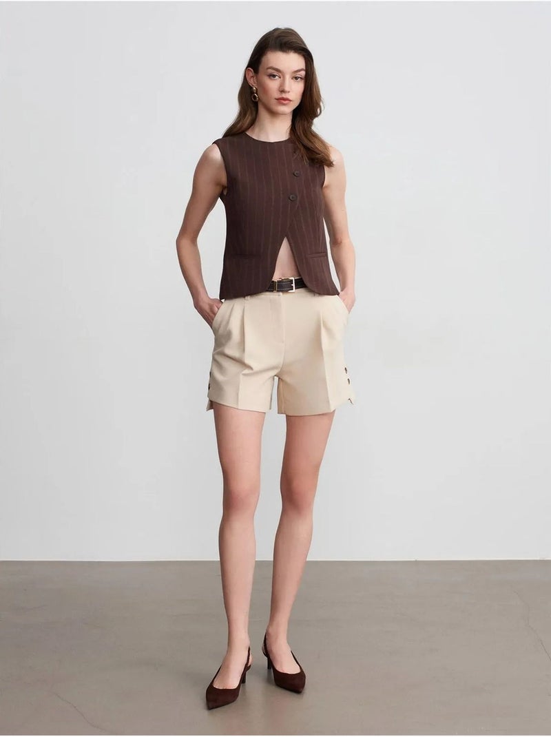 DILVIN Shorts Tailleur En Crêpe À Taille Haute Et Ceinture Sable - Kiabi