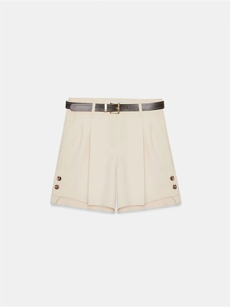 DILVIN Shorts Tailleur En Crêpe À Taille Haute Et Ceinture Sable - Kiabi