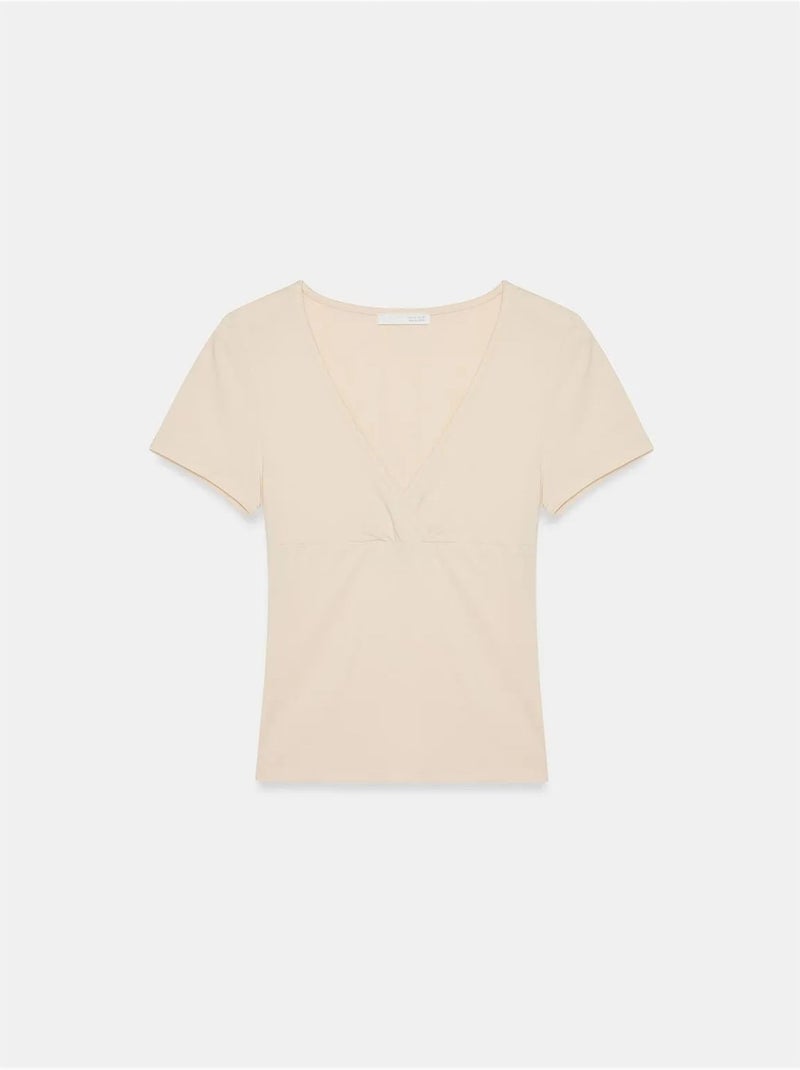 DILVIN T-shirt Ajusté À Col V Et Manches Courtes Beige - Kiabi