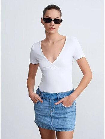 DILVIN T-shirt Ajusté À Col V Et Manches Courtes