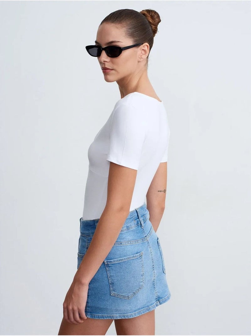 DILVIN T-shirt Ajusté À Col V Et Manches Courtes Blanc - Kiabi