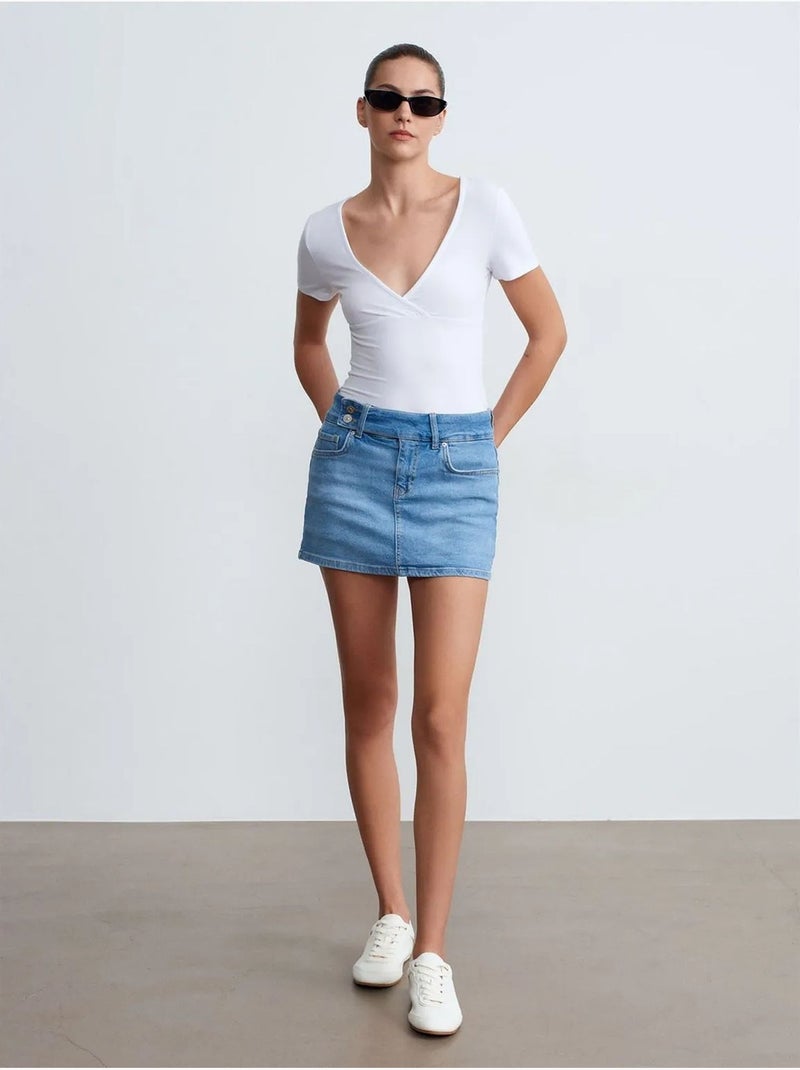 DILVIN T-shirt Ajusté À Col V Et Manches Courtes Blanc - Kiabi
