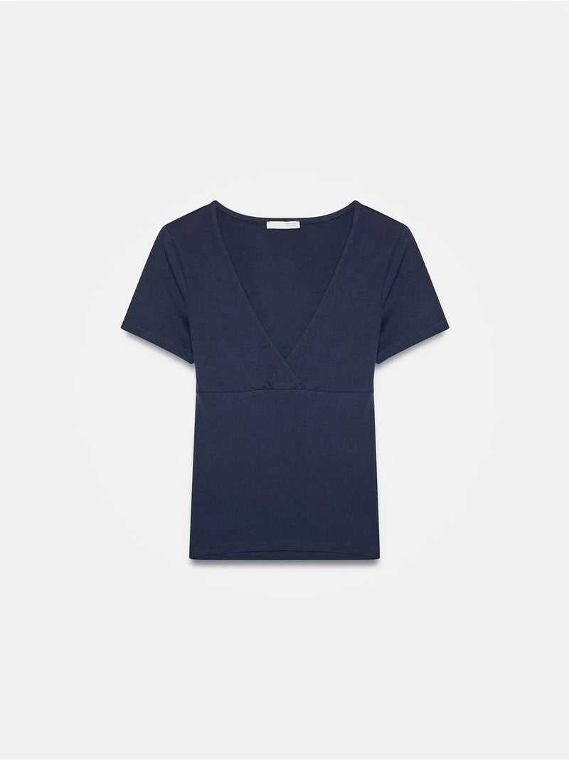 DILVIN T-shirt Ajusté À Col V Et Manches Courtes Bleu marine - Kiabi