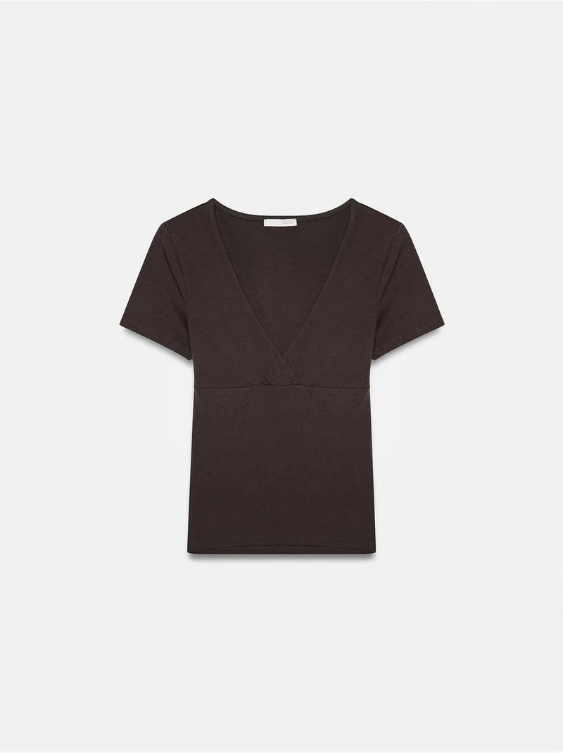 DILVIN T-shirt Ajusté À Col V Et Manches Courtes Marron chocolat - Kiabi