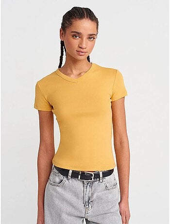 DILVIN T-shirt Ajusté En Coton À Col V