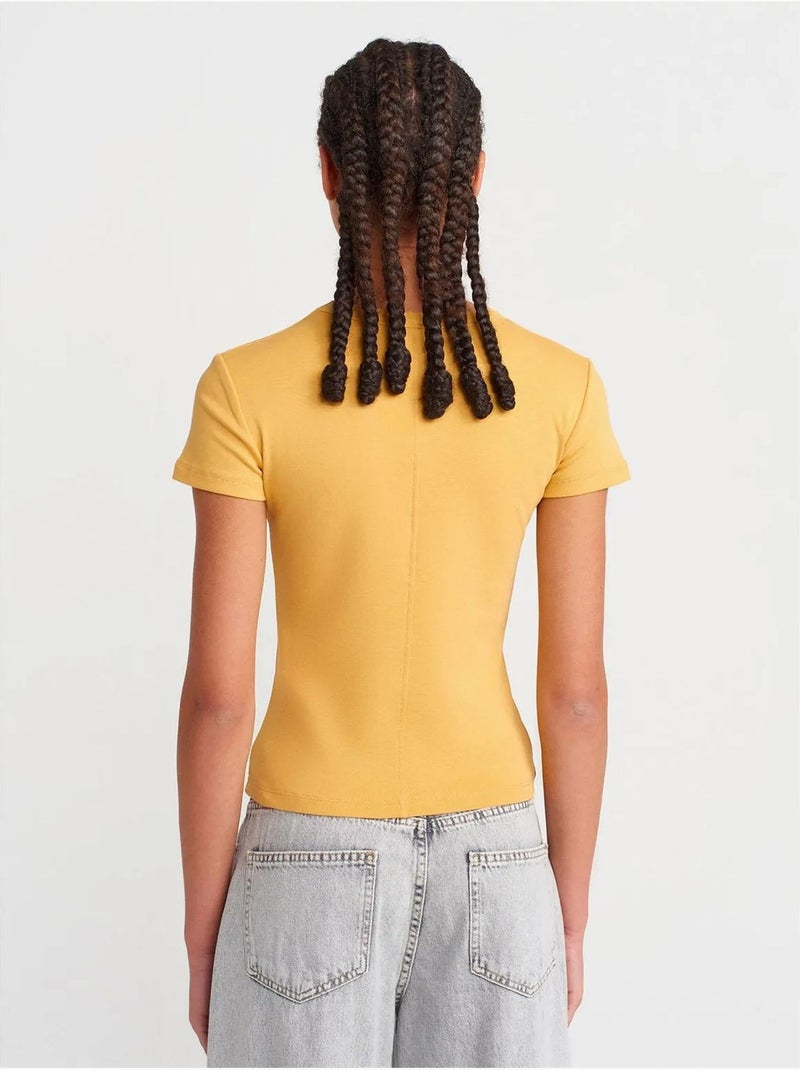 DILVIN T-shirt Ajusté En Coton À Col V Ambre - Kiabi