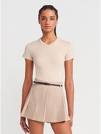 Dilvin t-shirt ajusté en coton à col v