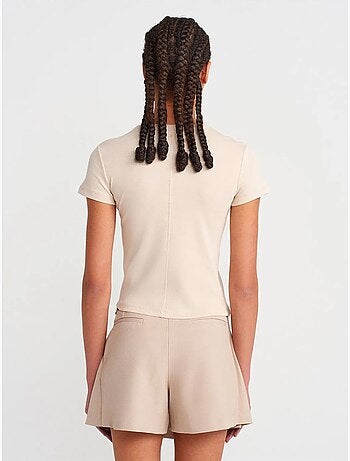 Dilvin t-shirt ajusté en coton à col v