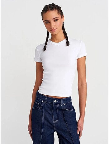 DILVIN T-shirt Ajusté En Coton À Col V