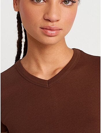 Dilvin t-shirt ajusté en coton à col v