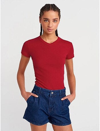 DILVIN T-shirt Ajusté En Coton À Col V