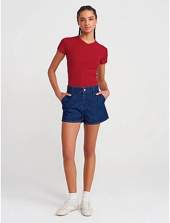 DILVIN T-shirt Ajusté En Coton À Col V
