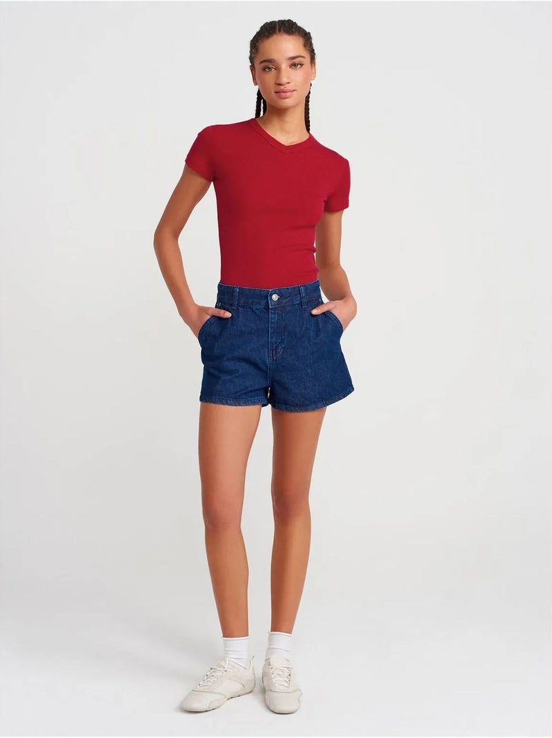 DILVIN T-shirt Ajusté En Coton À Col V Rouge - Kiabi