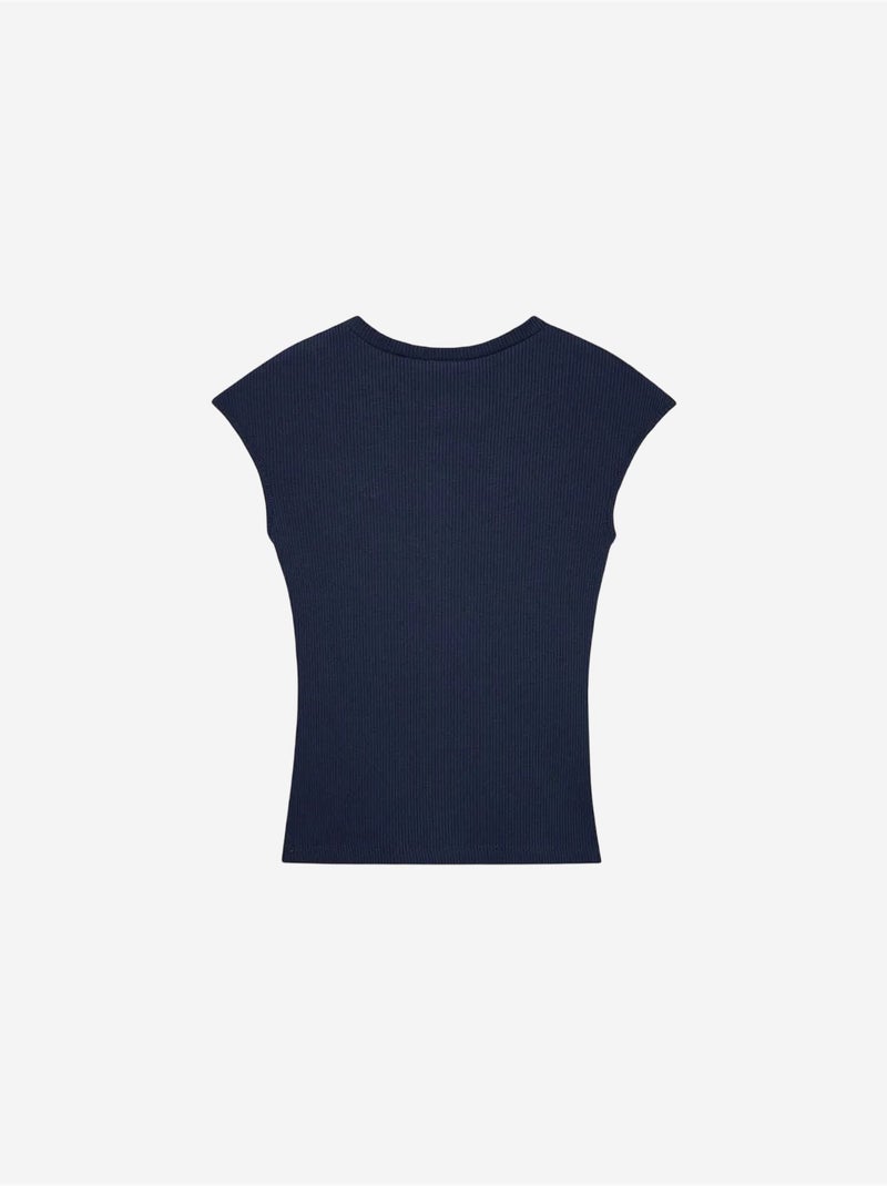 DILVIN T-shirt Ajusté En Jersey De Coton À Col Rond Bleu marine - Kiabi
