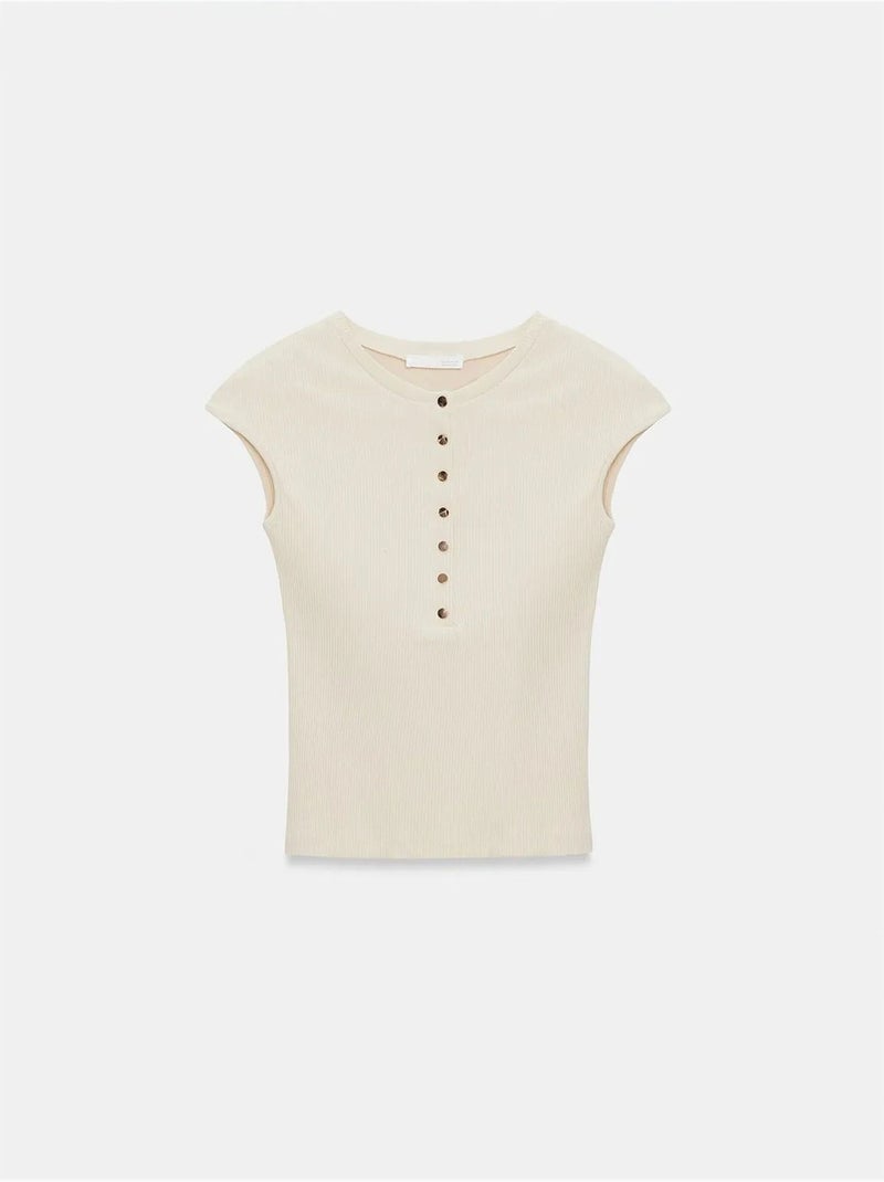 DILVIN T-shirt Ajusté En Jersey De Coton À Col Rond Crème - Kiabi
