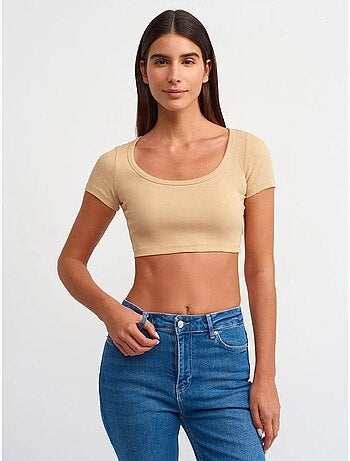 DILVIN T-shirt Court Côtelé Femme