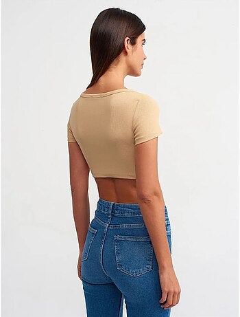 DILVIN T-shirt Court Côtelé Femme