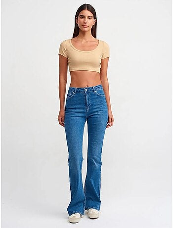 DILVIN T-shirt Court Côtelé Femme